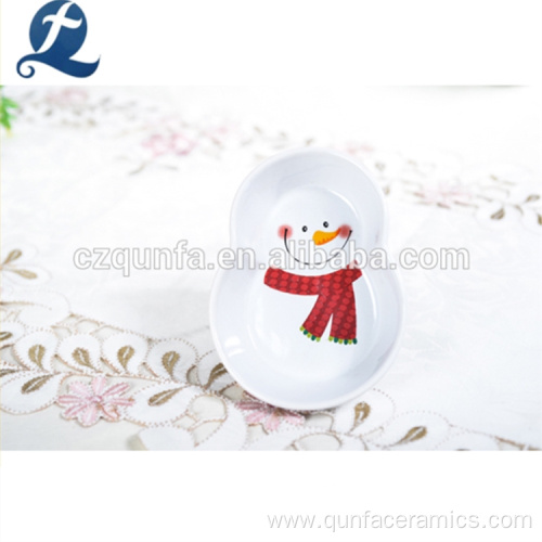 Custom Logo Snowman Shape Ceramic Plates Dishes